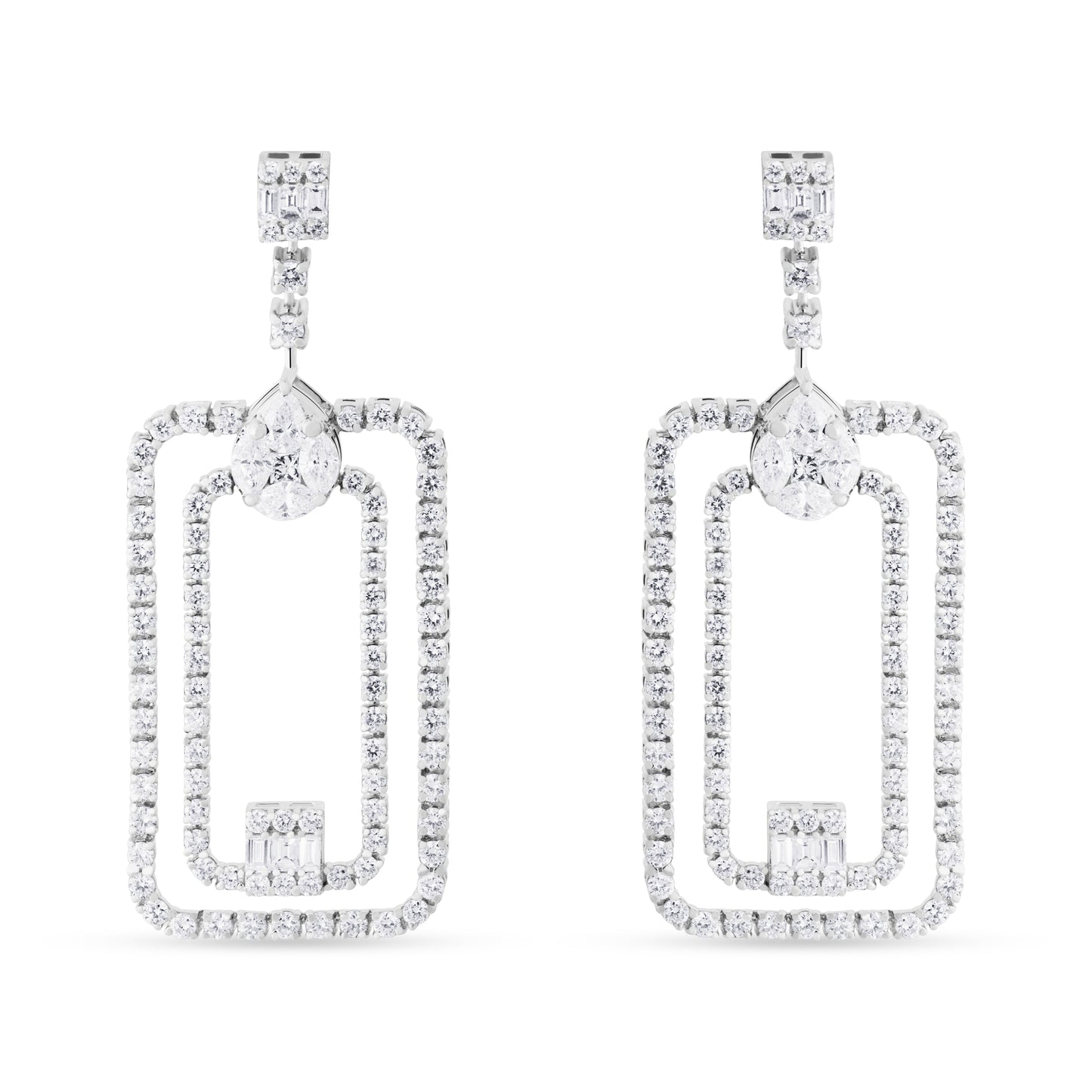 PEAR SQUARE FANCY WHITE GOLD EARRING