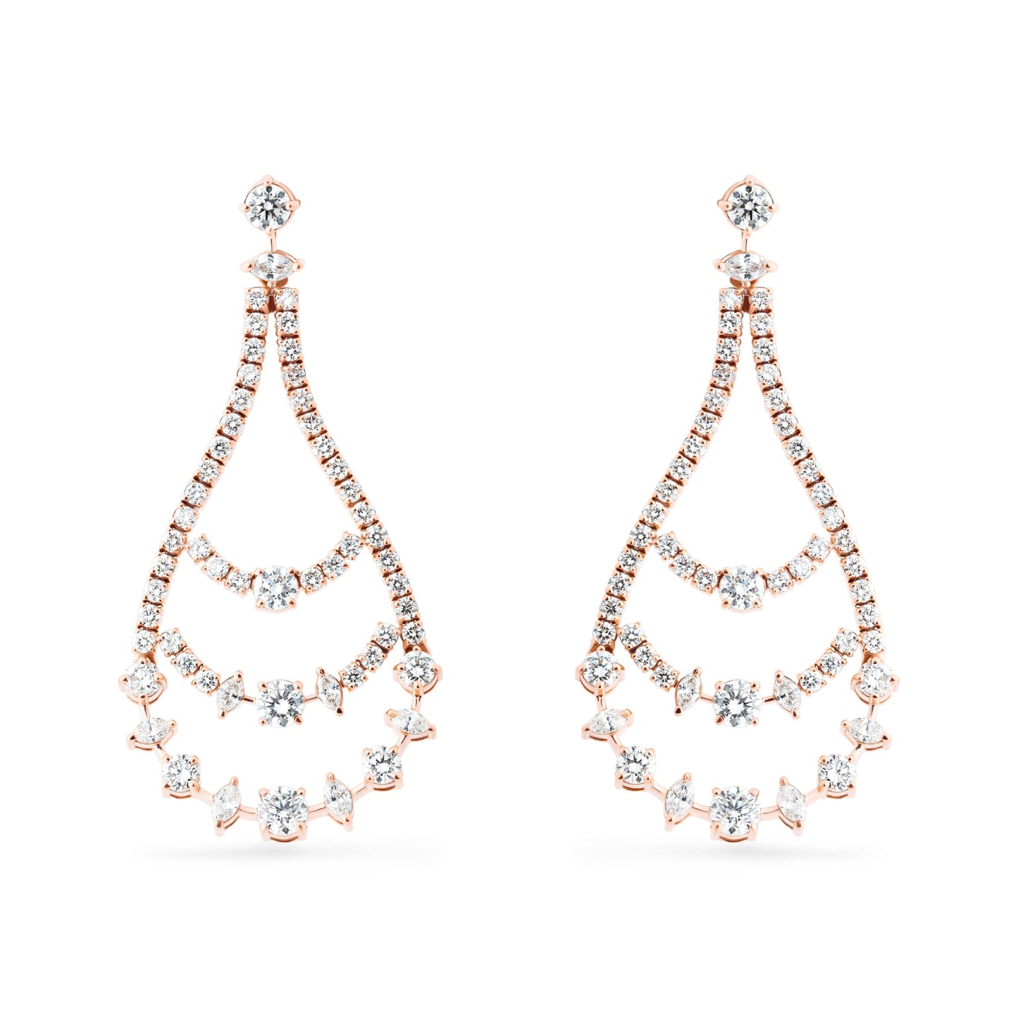 CELESTIAL CHANDELIER MARQUISE ROUND GOLD EARRING