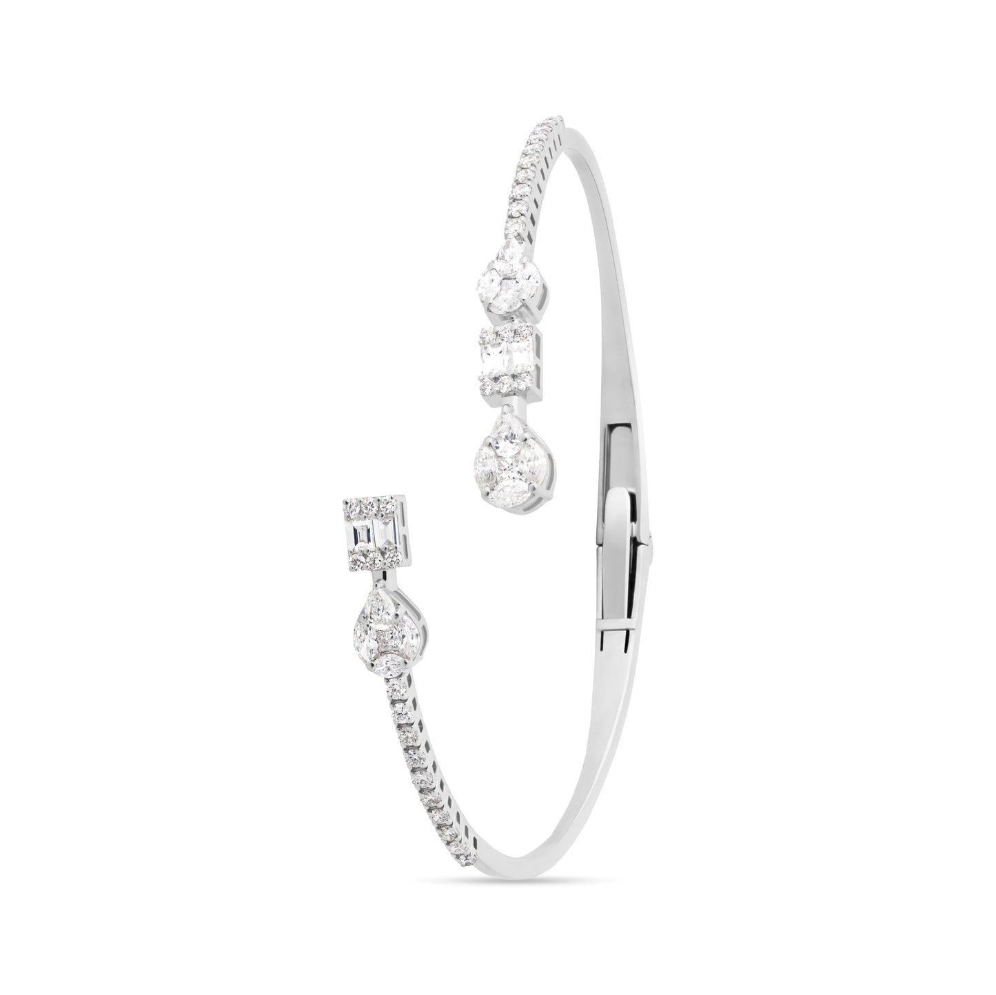BAGUETTE PEAR ROUND FANCY VERTICE FLEXI WHITE GOLD BANGLE