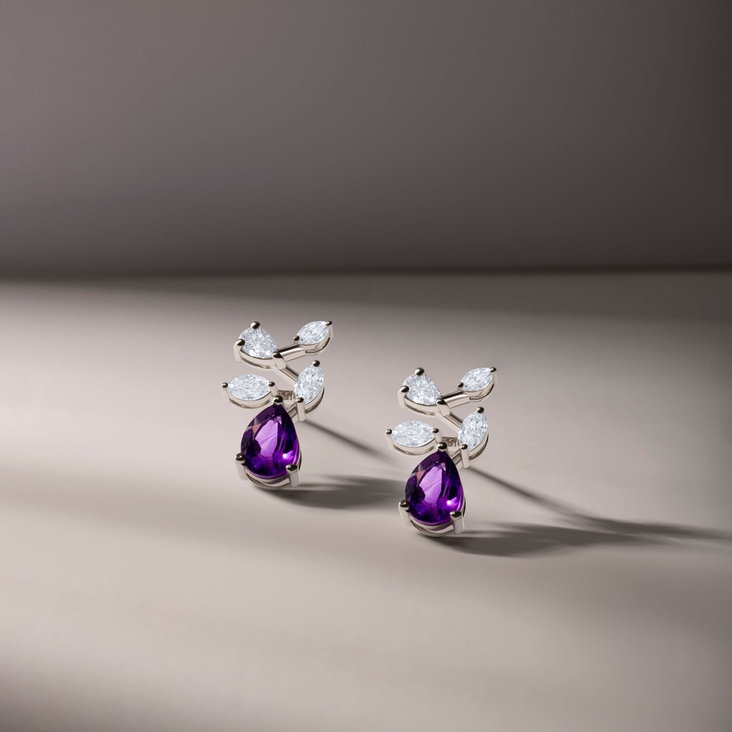 TWINKLING AMETHYST VINE WHITE GOLD EARRINGS