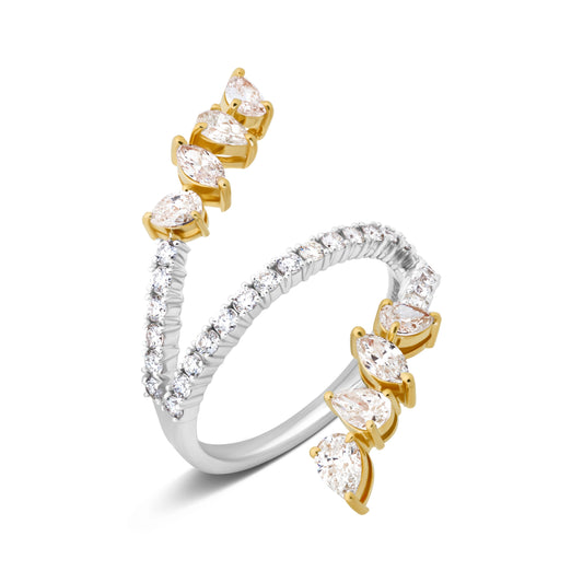 PEAR ROUND VERTICE WHITE GOLD RING