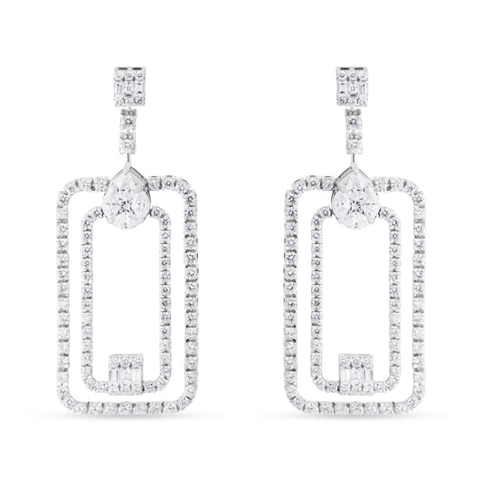 PEAR SQUARE FANCY WHITE GOLD EARRING