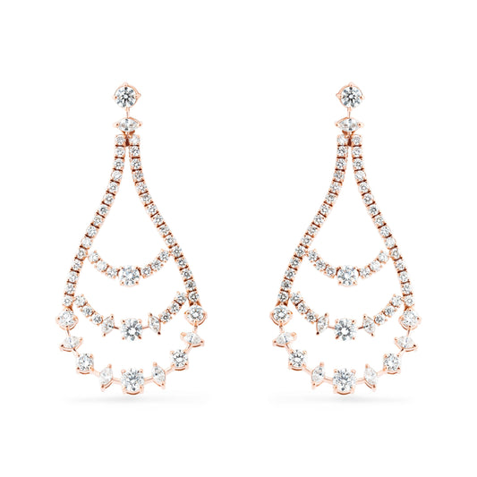 CELESTIAL CHANDELIER MARQUISE ROUND GOLD EARRING