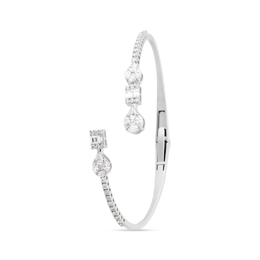 BAGUETTE PEAR ROUND FANCY VERTICE FLEXI WHITE GOLD BANGLE