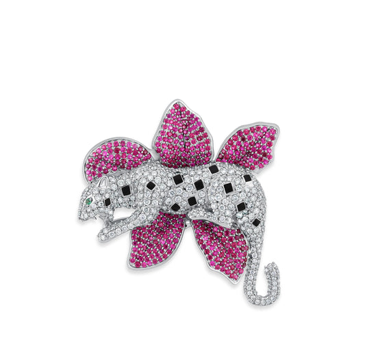 VELOURA PANTHER WHITE GOLD BROACH