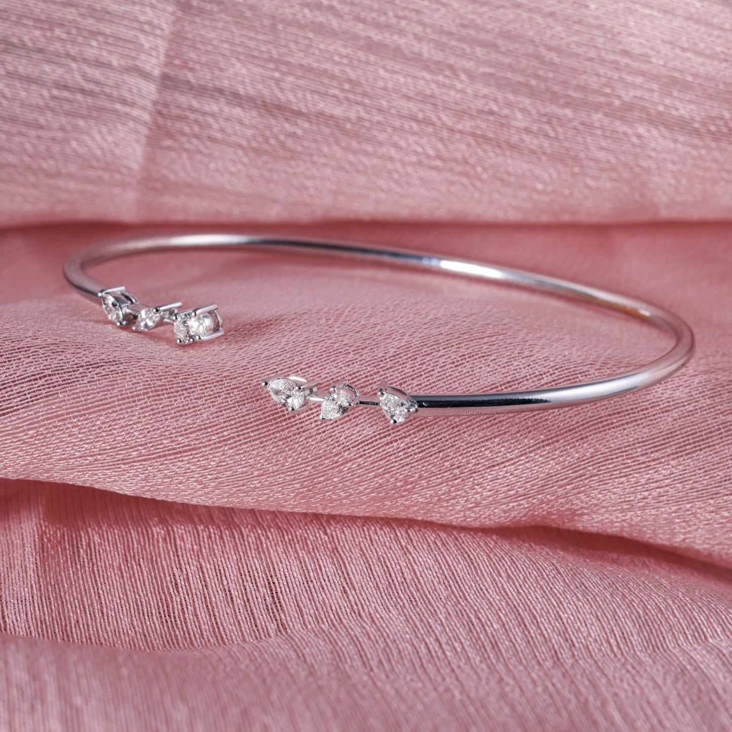 SLEEK WHITE GOLD FANCY DIAMOND BANGLE