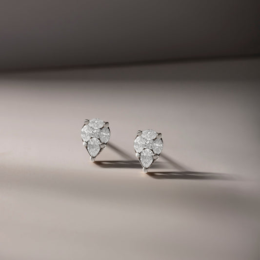 TWINKLING TEARDROP DIAMOND STUDDED YELLOW GOLD EARRINGS