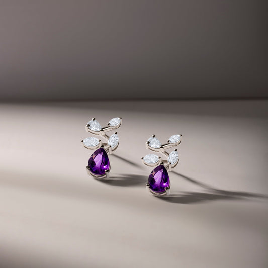 TWINKLING AMETHYST VINE WHITE GOLD EARRINGS